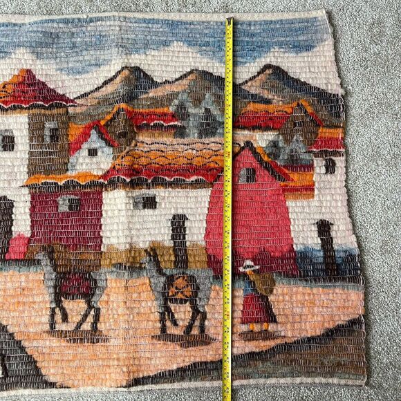 Peruvian Folk Art Hand Woven Tapestry Wall Hanging Andes Vintage 35x28 Fiber Art - Picture 6 of 10